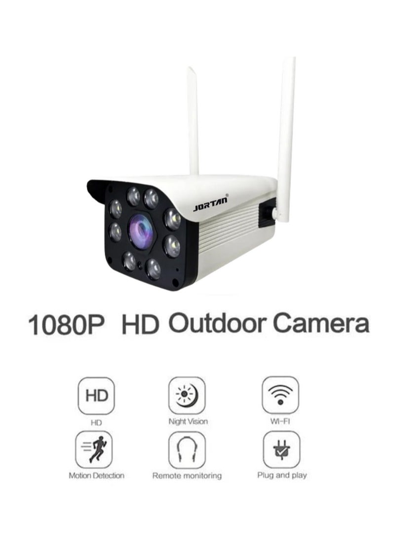 Jortan 1080P Dual Antenna Bullet WiFi IP Smart Camera, Bright Spotlight, Two Way Audio, Voice Changer, IP66 Waterproof, Motion Detection, Floodlight, Night Vision Outdoor Security Camera