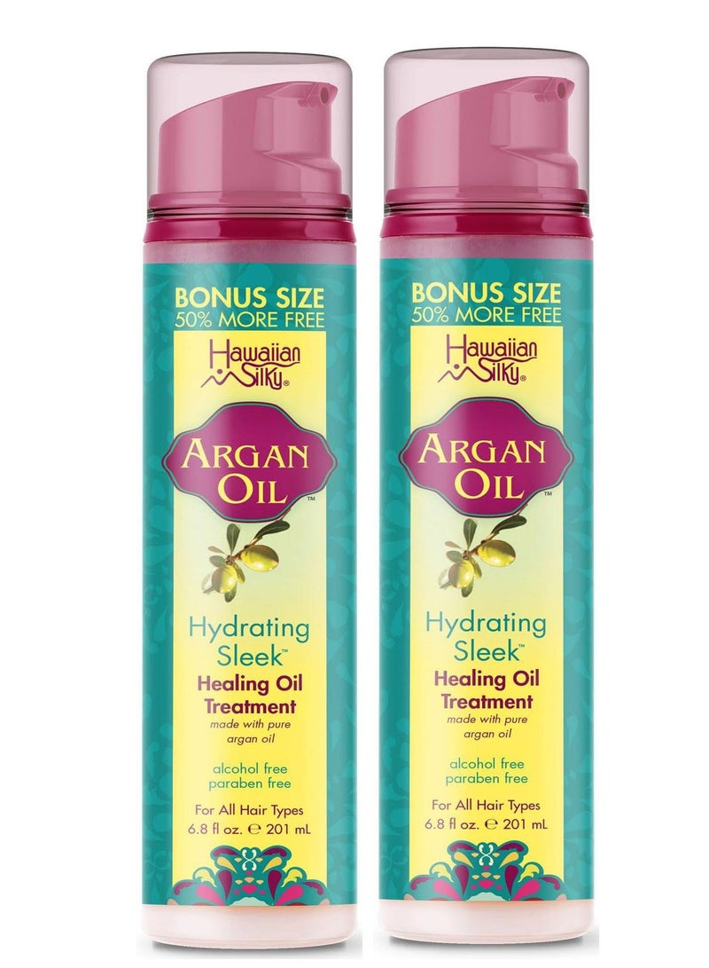 Pack of 2 Hawaiian Silky Moroccan Argan Oil Hydrating Sleek Healing Oil Treatment 201ml