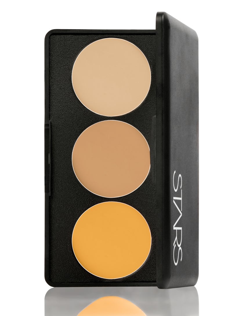 3 Colors No.1 Light, Medium, Yellow Corrector/Concealer Palette For Under Eye Dark Circles, Acne And Blemishes (Cream) Full Coverage15gm