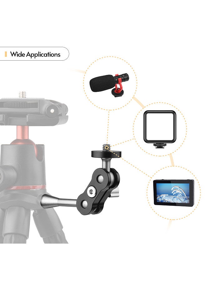 MA-95 Magic Arm Extension Bracket Monitor Mount Adapter Aluminum Alloy 1/4 Inch Screws Connection Dual Flexible Ball Head for Mounting Video Monitor LED Light,  Pack of 1pcs