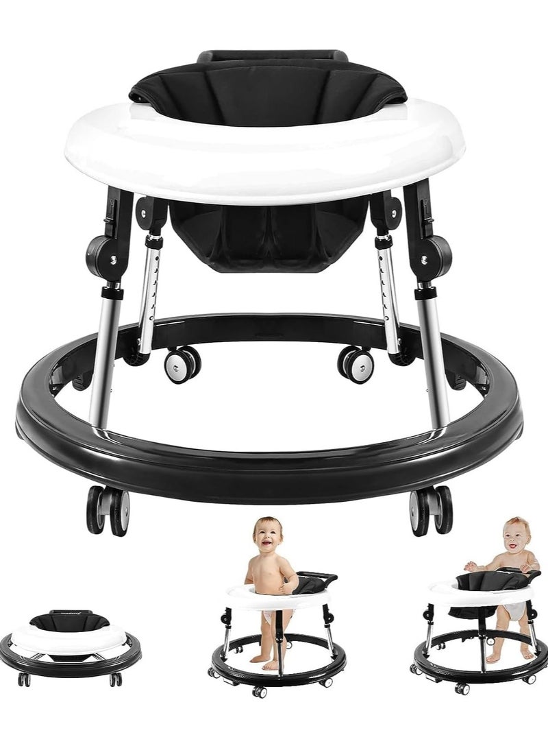 Baby Walker, Foldable 9-Gear Height Adjustable Baby Walker with Wheels,Infant Toddler Walker with Foot Pads,Anti-Fall Baby Walkers and Activity Center Bouncer Combo for Boys and Girls 6-24 Months