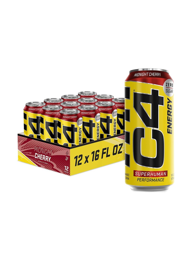 Pack Of 12 C4 Energy Carbonated Zero Sugar Energy Drink Midnight Cherry, 16 Fl Oz