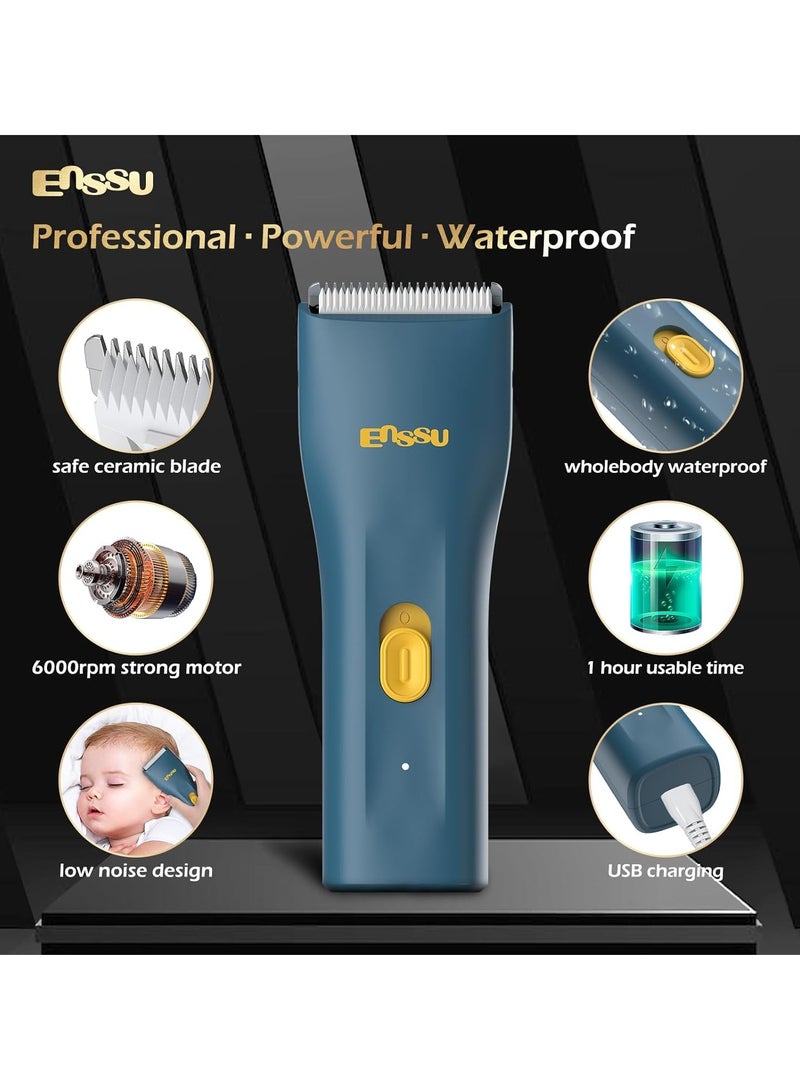 ENSSU Lightweight Portable Hair Clippers Trimmer - Beard and Body Hair Trimmer with Replaceable Ceramic Blade, Waterproof Rechargeable Electric Hair Clippers for Family Use(Blue)