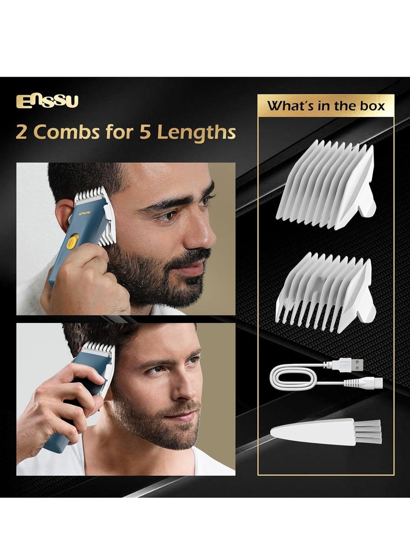 ENSSU Lightweight Portable Hair Clippers Trimmer - Beard and Body Hair Trimmer with Replaceable Ceramic Blade, Waterproof Rechargeable Electric Hair Clippers for Family Use(Blue)