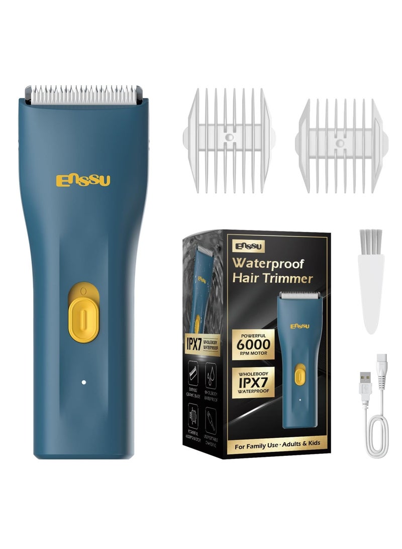 ENSSU Lightweight Portable Hair Clippers Trimmer - Beard and Body Hair Trimmer with Replaceable Ceramic Blade, Waterproof Rechargeable Electric Hair Clippers for Family Use(Blue)