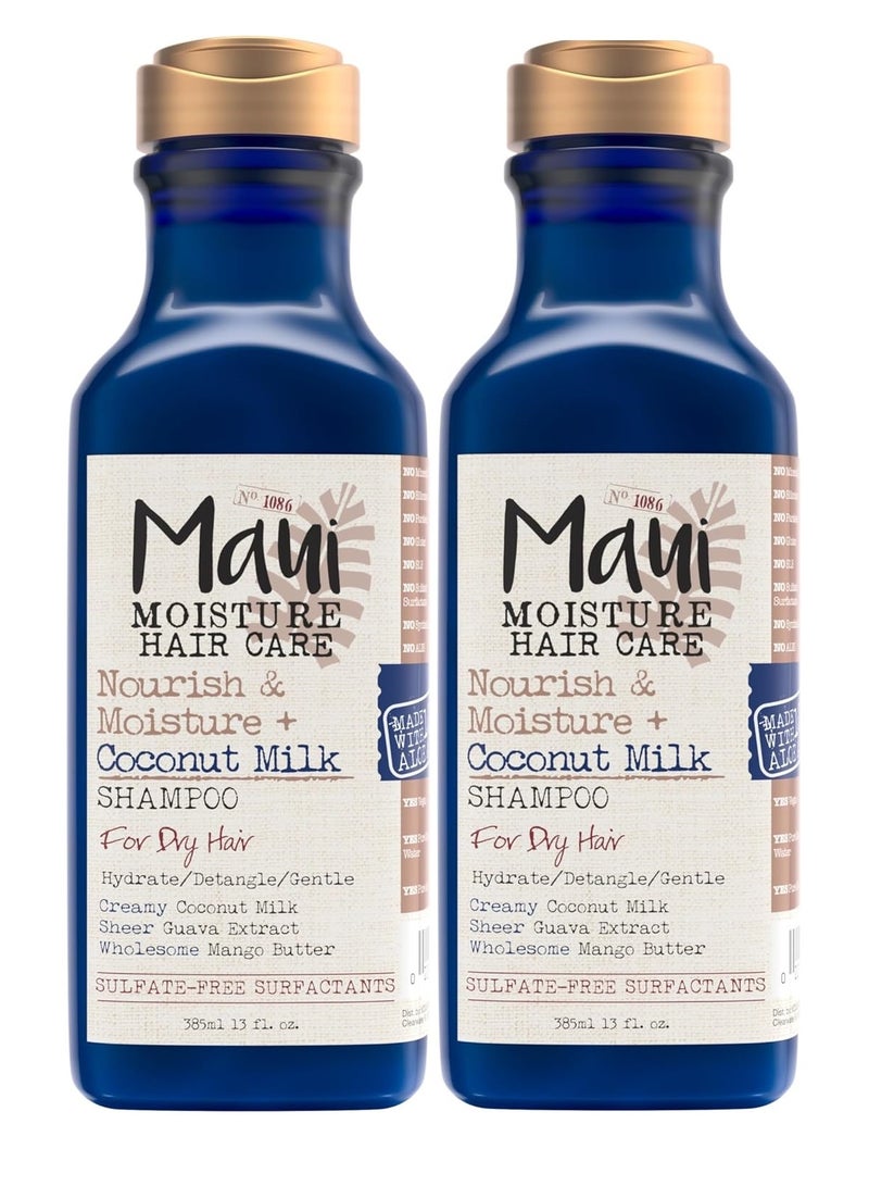 Pack of 2 Maui Moisture Nourish & Moisture  Coconut Milk Shampoo To Hydrate And Detangle Curly Hair Lightweight Daily Moisturizing Shampoo Vegan Silicone & Paraben Free