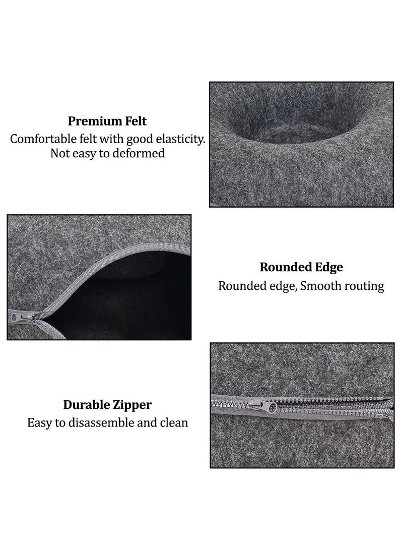 Cat tunnel bed, Indoor cat hide-out tunnel with ventilation window for medium pets, Anti-collapse felt play tunnel, Cat cave doughnut bed, Detachable and washable cat cave 60 cm (Black)