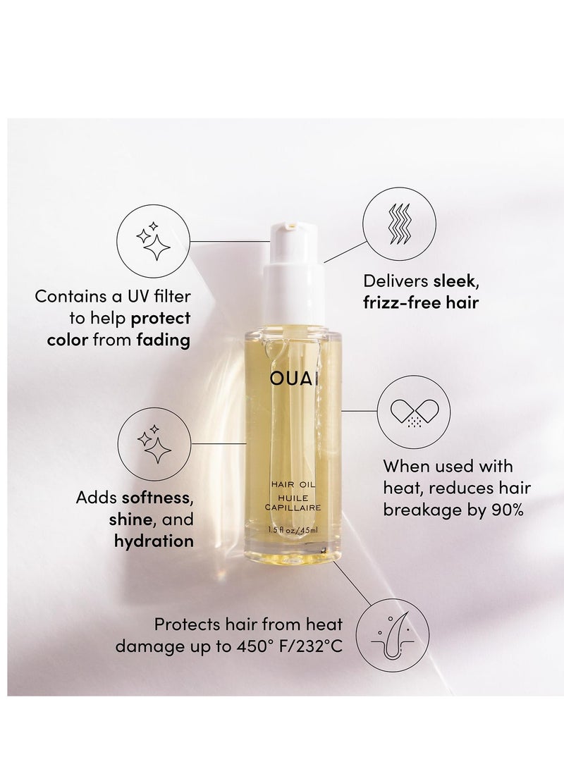 OUAI Hair Oil Travel Size - Hair Heat Protectant Oil for Frizz Control - Adds Hair Shine and Smooths Split Ends - Color Safe Formula - Paraben, Phthalate and Sulfate Free (0.45 oz)