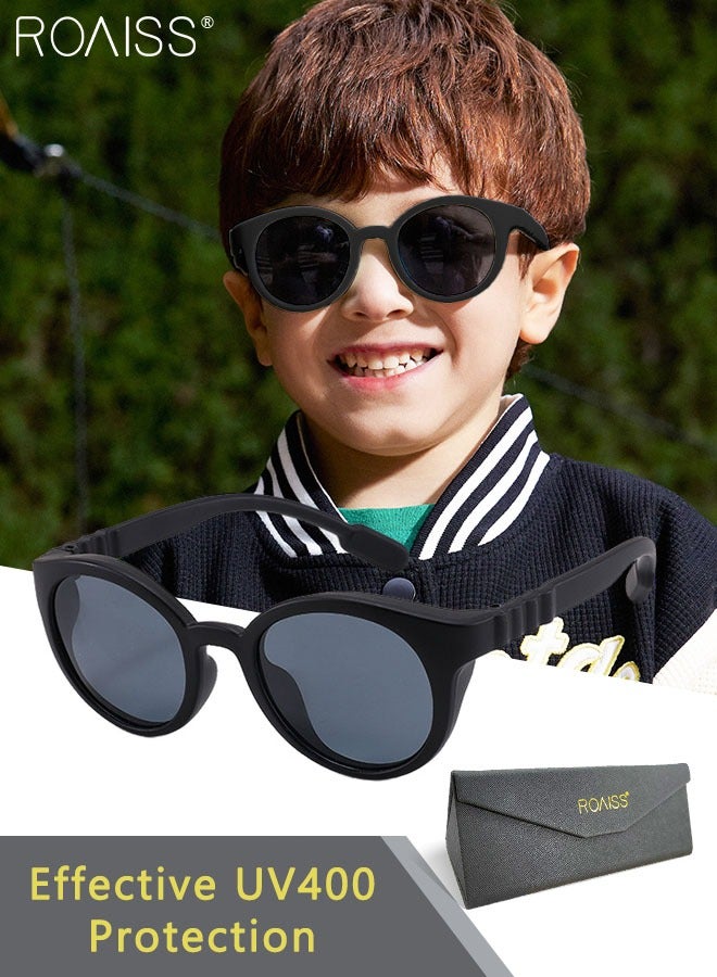 Round Polarized Sunglasses for Kids, UV400 Protection Cute Beach Holiday Sun Glasses with Lightweight Flexible TPEE Frame for Boys Girls and Children Age 3-12, Black