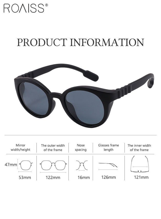 Round Polarized Sunglasses for Kids, UV400 Protection Cute Beach Holiday Sun Glasses with Lightweight Flexible TPEE Frame for Boys Girls and Children Age 3-12, Black