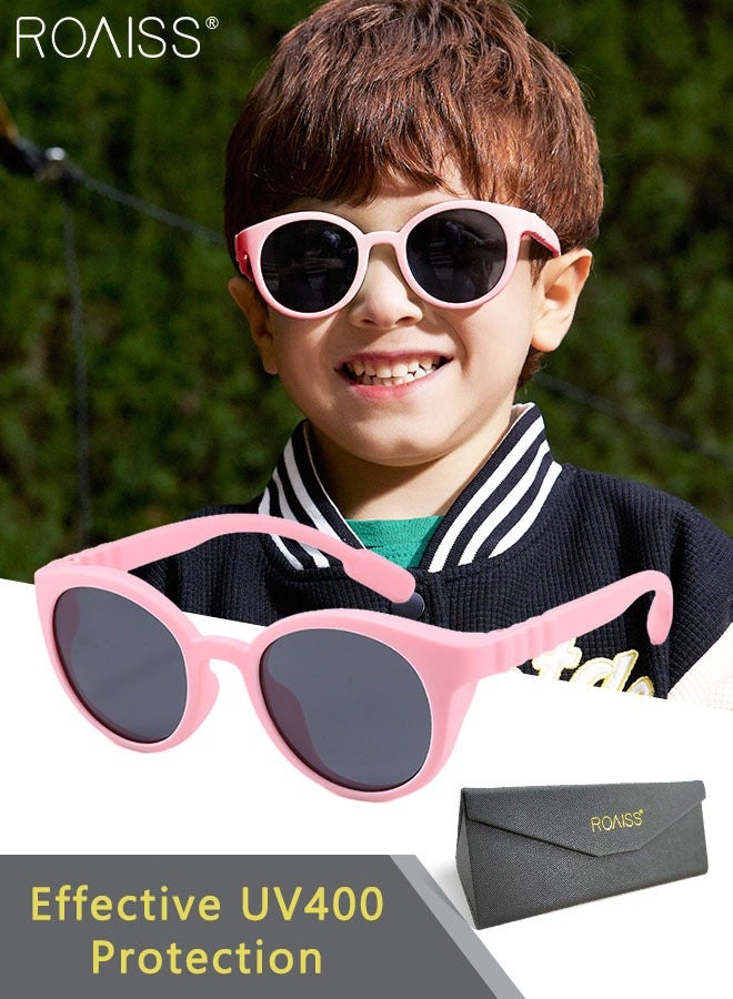 Round Polarized Sunglasses for Kids, UV400 Protection Cute Beach Holiday Sun Glasses with Lightweight Flexible TPEE Frame for Boys Girls and Children Age 3-12, Pink