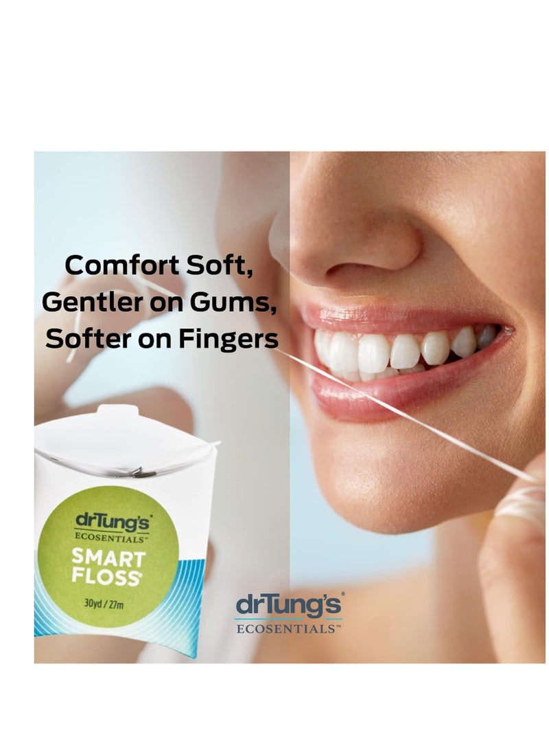 DrTung's Smart Floss - Natural Floss, PTFE & PFAS Free, Gentle on Gums, Expands & Stretches, BPA Free - Natural Cardamom Flavor (Pack of 6)