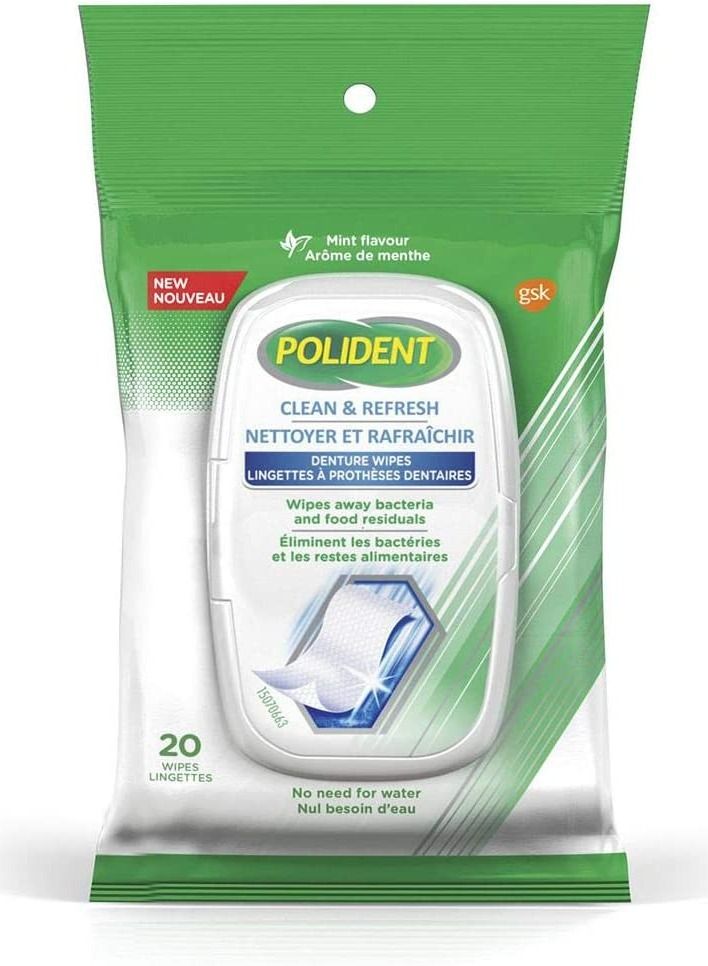 Polident Clean & Refresh Denture Wipes With Mint Essence 20 Count