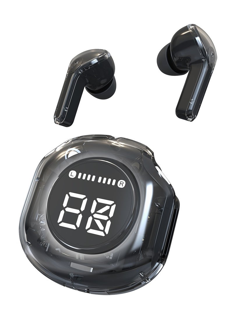 Wireless Earphones Bluetooth 5.3 Headphones LED Power Display Mini Crystal in-Ear Earbuds with Wireless Charging Case Touch Control Built-in Mic Headphone(Black)