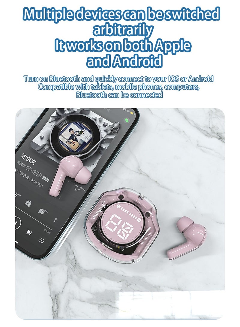 Wireless Earphones Bluetooth 5.3 Headphones LED Power Display Mini Crystal in-Ear Earbuds with Wireless Charging Case Touch Control Built-in Mic Headphone(Black)