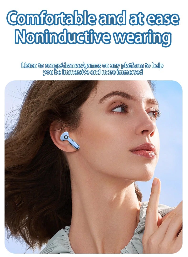 Wireless Earphones Bluetooth 5.3 Headphones LED Power Display Mini Crystal in-Ear Earbuds with Wireless Charging Case Touch Control Built-in Mic Headphone(Black)