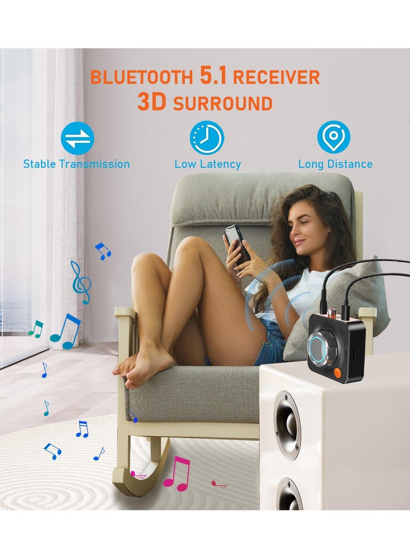 Suntown Bluetooth Audio Receiver Adapter, Bluetooth 5.1 Audio Receiver Adapter, 3D Surround Stereo Audio Receiver for Sound System/Phones/Tablets/Headphone, Low Latency Bluetooth Audio Adapter Receiver