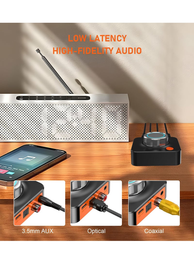 Suntown Bluetooth Audio Receiver Adapter, Bluetooth 5.1 Audio Receiver Adapter, 3D Surround Stereo Audio Receiver for Sound System/Phones/Tablets/Headphone, Low Latency Bluetooth Audio Adapter Receiver