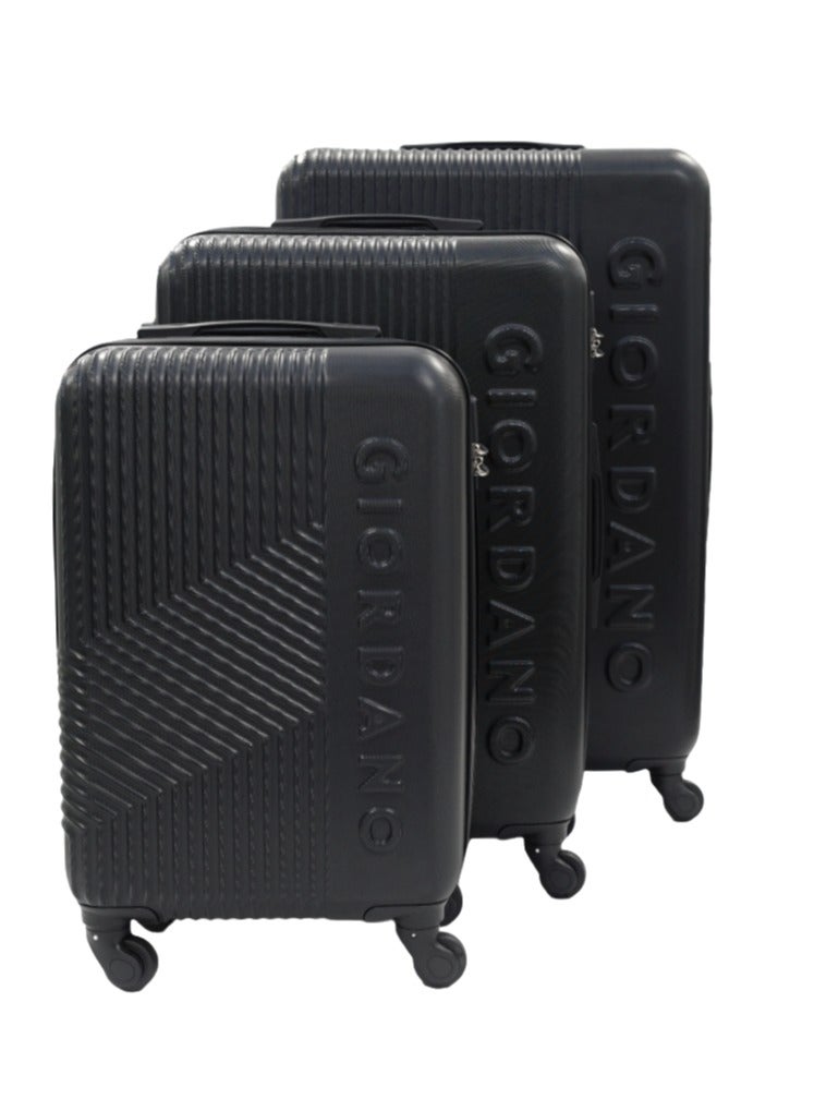 GIORDANO Logo Series Luggage Set Black, 3 Piece ABS Hard Shell Lightweight Durable 4 Wheels Suitcase Trolley Bag With Secure 3 Digits Number Lock. (20/24/28 INCH )