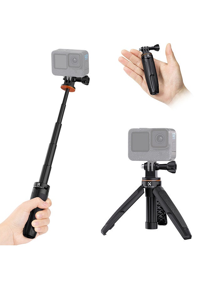 Sports Camera Extendable Selfie Stick Tripod Aluminum Alloy 32cm/12.6in Max. Height 2kg Load Capacity Replacement for GoPro Hero 12/11/10/9 Vlog Live Streaming Selfie Video Recording