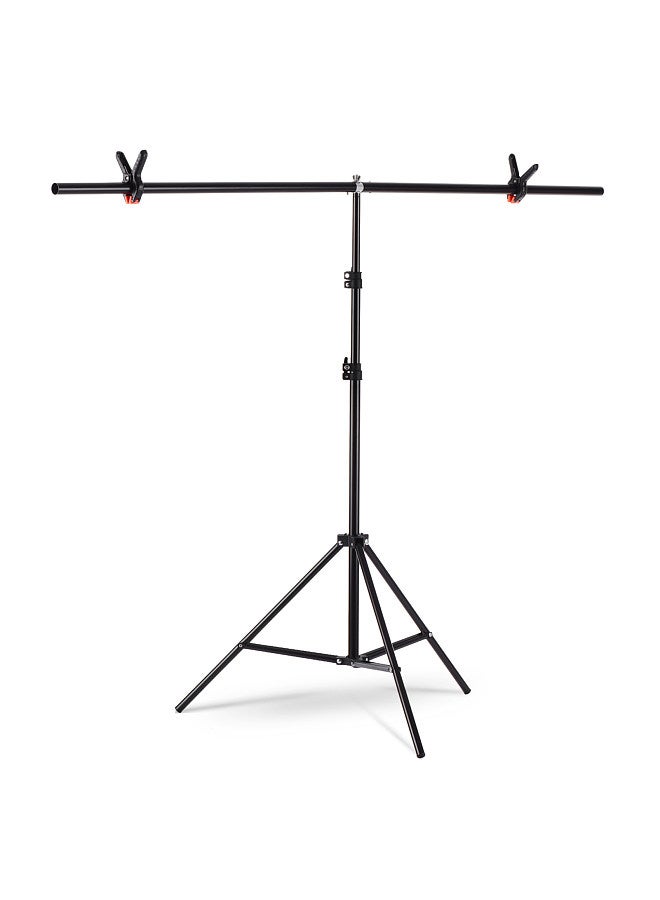 1.5 * 2m/4.9 * 6.5ft T-Shape Backdrop Stand Background Bracket Kit Aluminum Alloy Material Heavy Duty Portable Adjustable Height for Photography Video Studio with Spring Clip Black