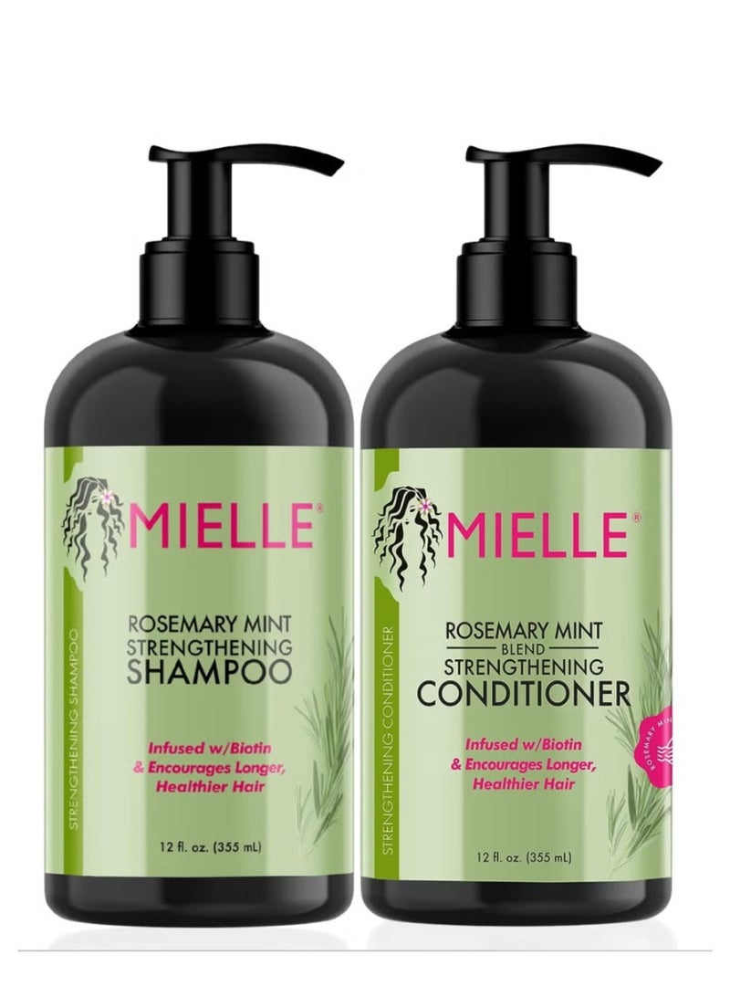 MIELLE Organics Rosemary Mint Strengthening Set - Shampoo And Conditioner - Infused With Biotin, Cleanses And Helps Strengthen Weak And Brittle Hair 710ml