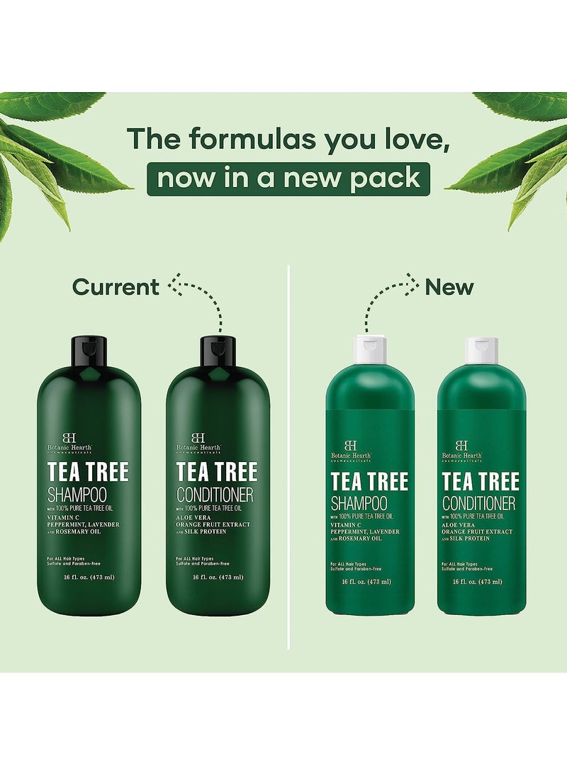 Botanic Hearth Tea Tree Shampoo and Conditioner Set - with 100% Pure Tea Tree Oil, for Itchy and Dry Scalp, Sulfate/ Paraben Free - for Men and Women - 16 fl oz each