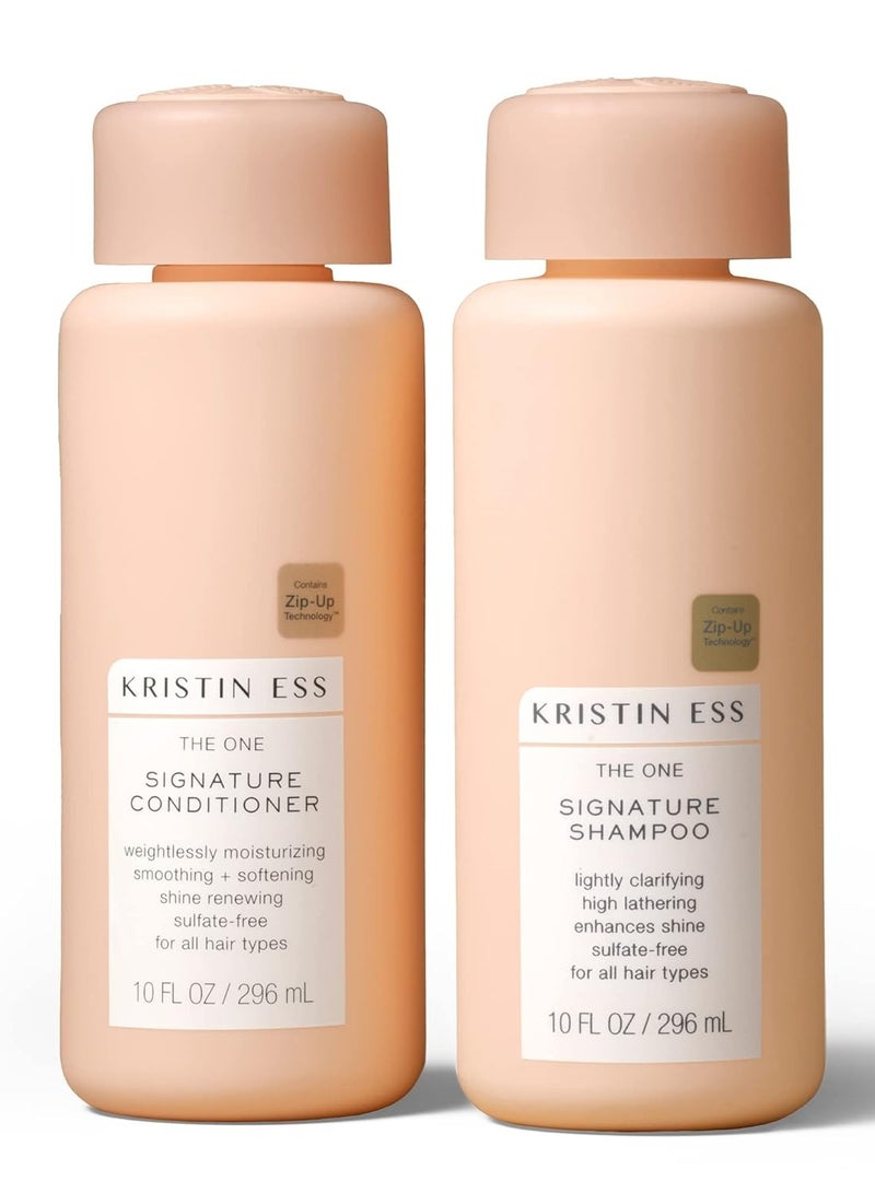 Kristin Ess Signature Salon Sulfate Free Shampoo Conditioner Set for Moisture, Softness + Shine - Anti Frizz - Vegan + Color Safe - Clarify, Hydrate + Repair Oily, Dry, Fine, Curly, Coily + Thick Hair