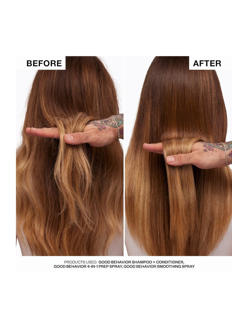 IGK GOOD BEHAVIOR Spirulina Protein Smoothing Spray | Frizz Control + Heat Protectant | Vegan + Cruelty Free | 5.6 Oz