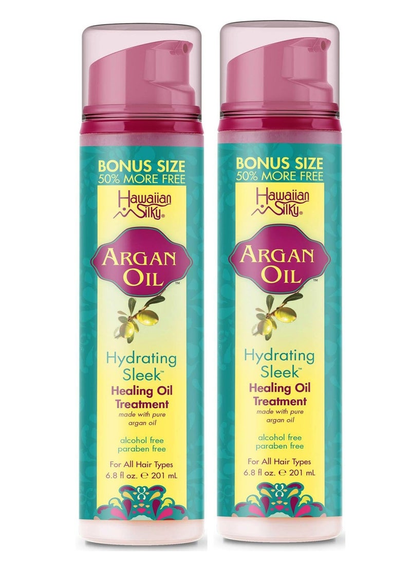 Hawaiian Silky Moroccan Argan Oil Hydrating Sleek Healing Oil Treatment 201ml Set Of 2 Pcs