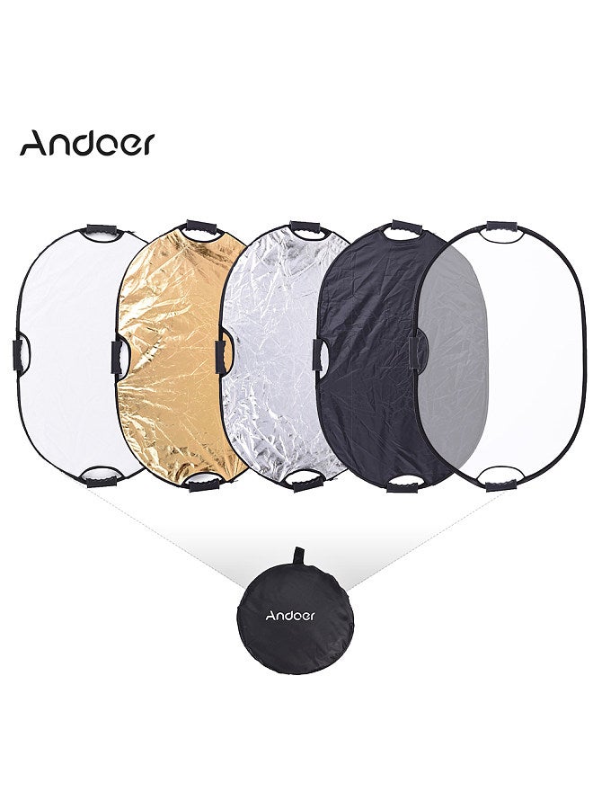 90*60cm Portable Handheld Oval Collapsible 5in1 Multi Reflector with Gold/Sliver/White/Black/Translucent Colors for Photo Studio Photography