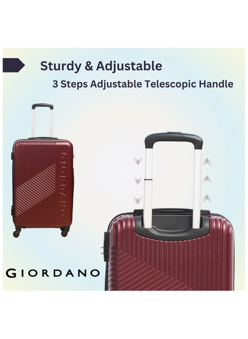 GIORDANO Logo Series Check-In Medium Suitcase Maroon, ABS Hard Shell Lightweight Durable 4 Wheels Luggage Trolley Bag 24