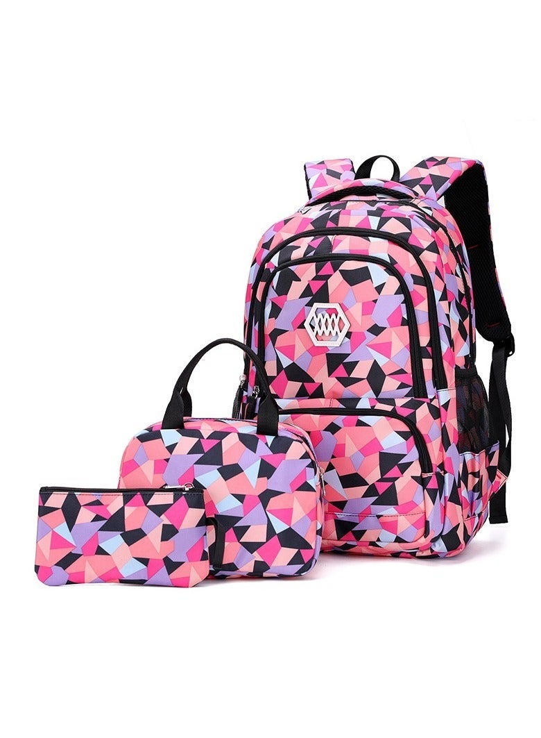 Set Of 3 Printed Nylon Backpack Large Capacity Schoolbag and Shoulder Bag and Pencil Case for Kids/Girls Black