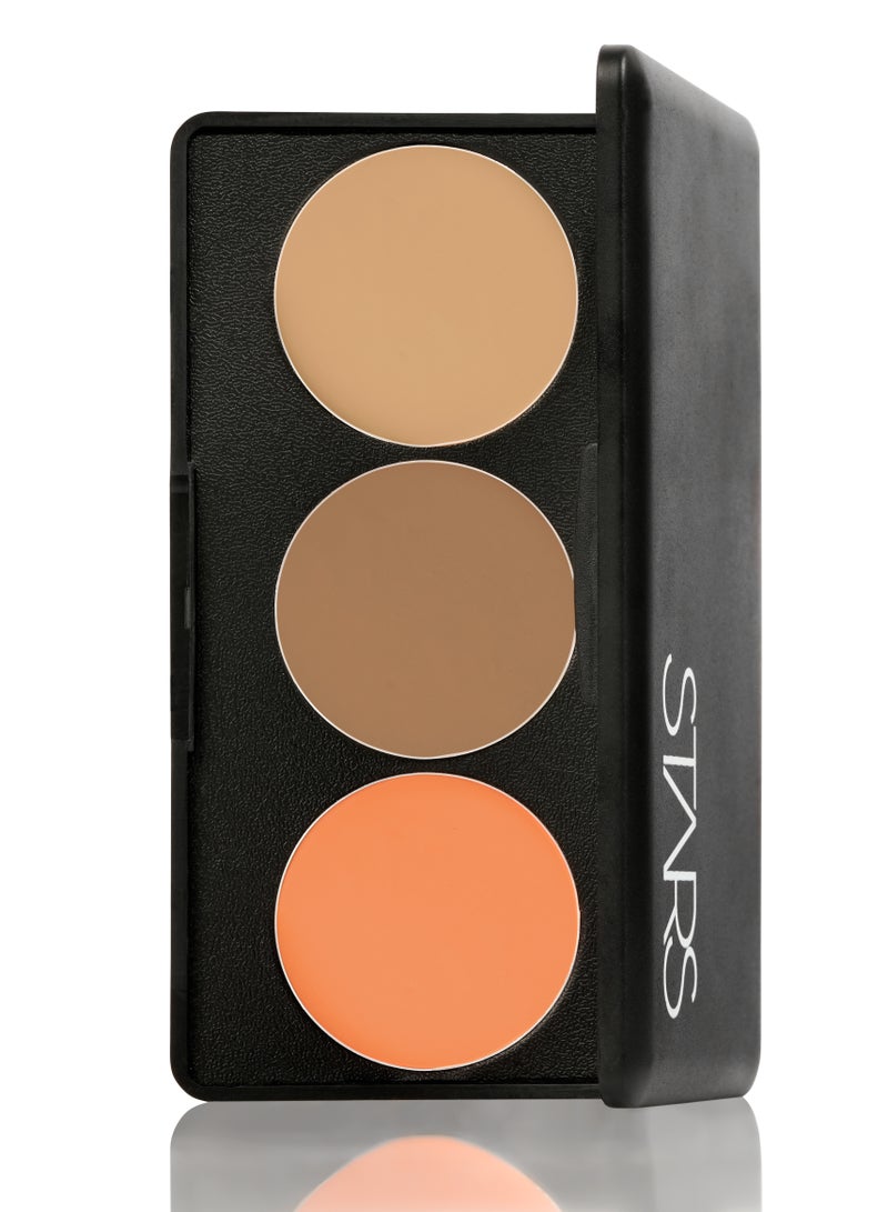 Stars Cosmetic 3 Colors No.2 Medium, Dark, Orange Corrector/ Concealer Palette For Under Eye Dark Circles, Correct Imperfections, Acne And Blemishes