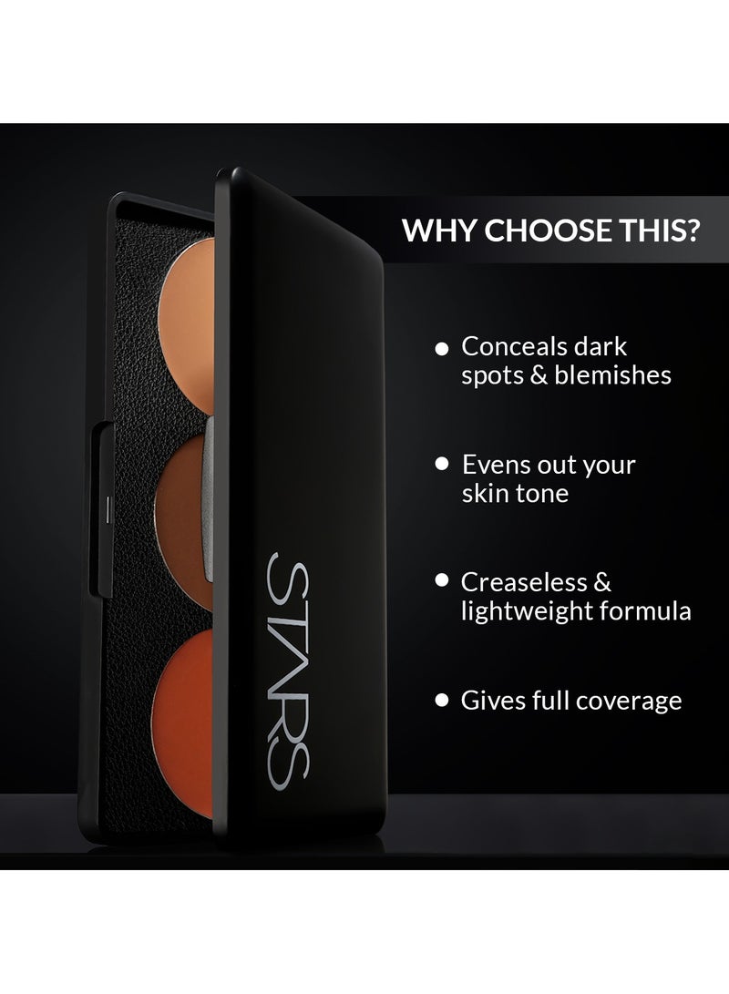 Stars Cosmetic 3 Colors No.2 Medium, Dark, Orange Corrector/ Concealer Palette For Under Eye Dark Circles, Correct Imperfections, Acne And Blemishes