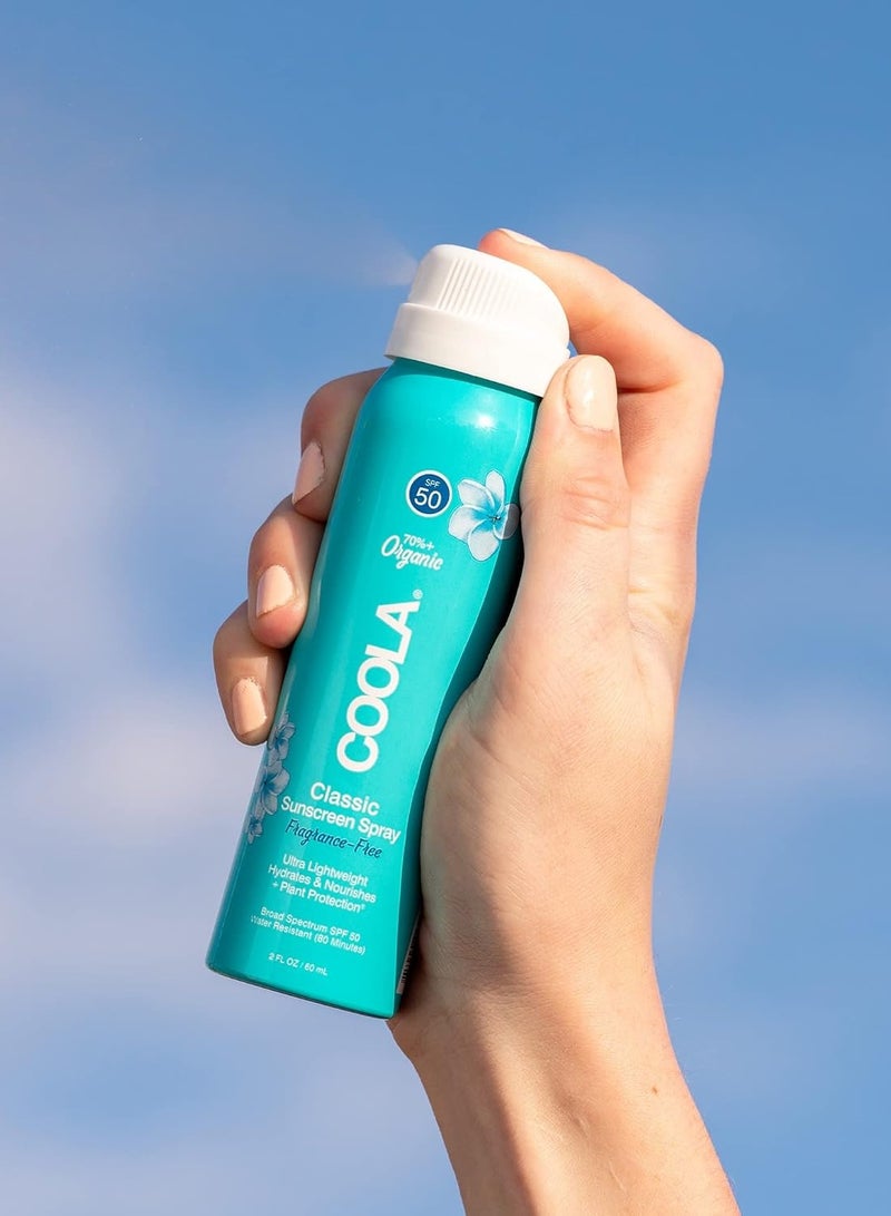 COOLA Organic Sunscreen SPF 50 Sunblock Spray, Dermatologist Tested Skin Care For Daily Protection, Vegan and Gluten Free, Fragrance Free