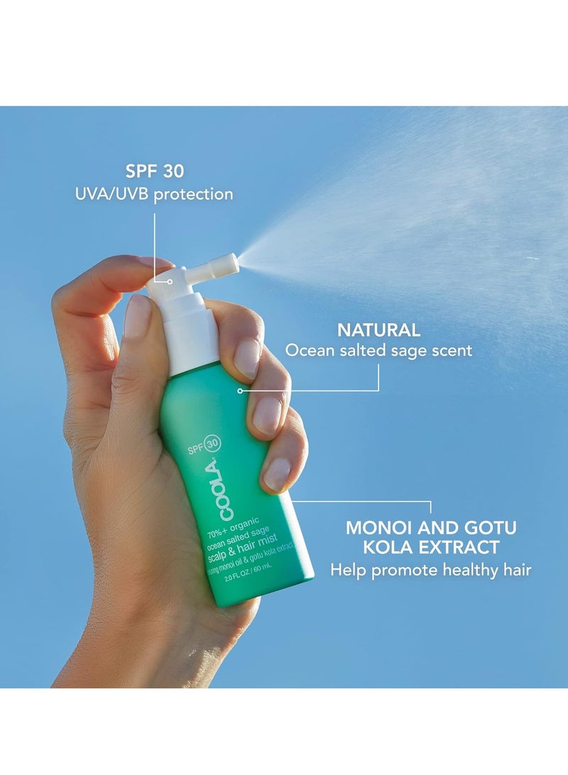 COOLA Organic Scalp Spray & Hair Sunscreen Mist With SPF 30, Dermatologist Tested Hair Care For Daily Protection, Vegan And Gluten Free, Ocean Salted Sage, 2 Fl Oz