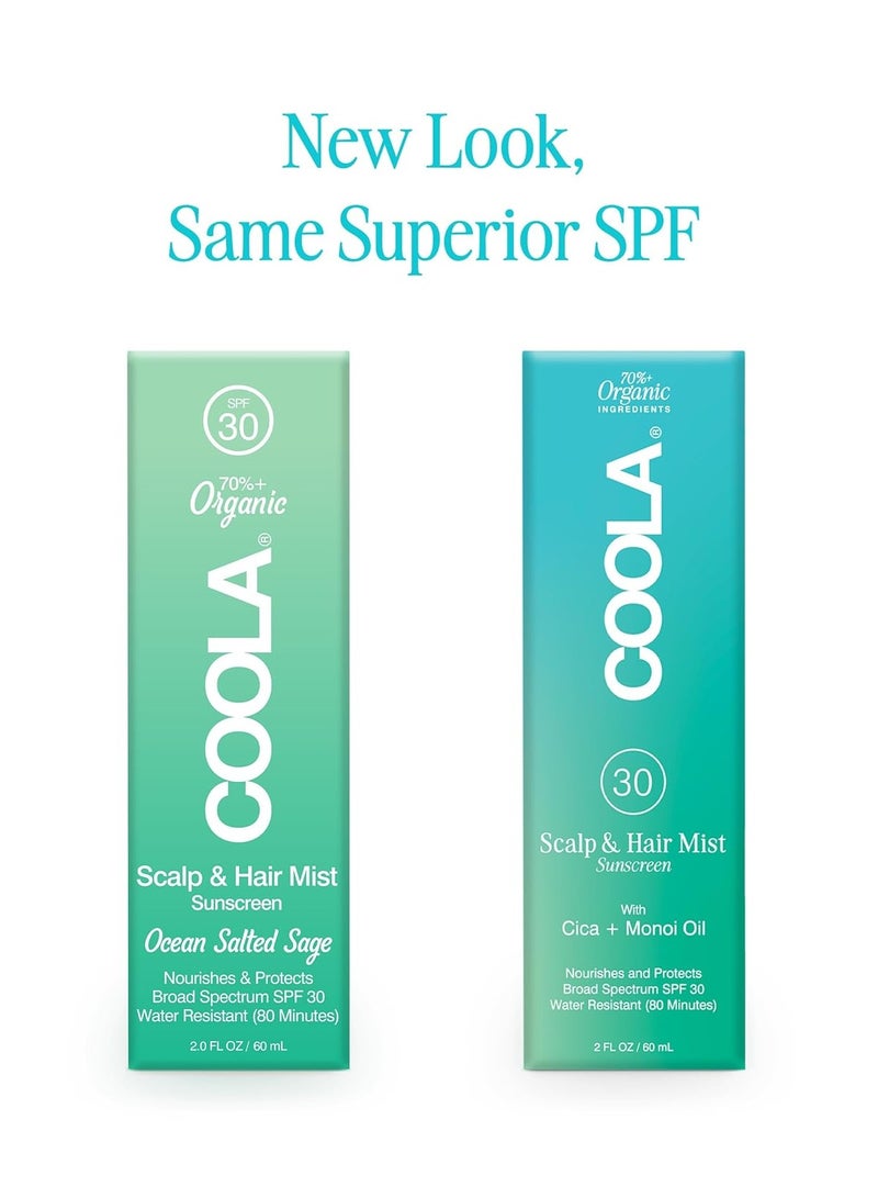 COOLA Organic Scalp Spray & Hair Sunscreen Mist With SPF 30, Dermatologist Tested Hair Care For Daily Protection, Vegan And Gluten Free, Ocean Salted Sage, 2 Fl Oz