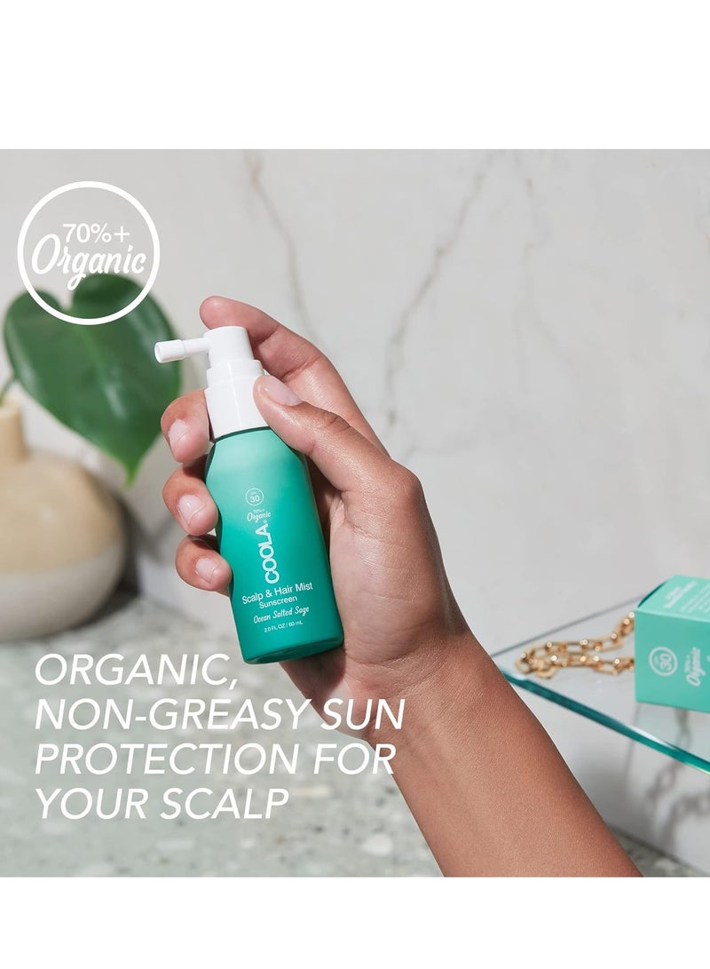 COOLA Organic Scalp Spray & Hair Sunscreen Mist With SPF 30, Dermatologist Tested Hair Care For Daily Protection, Vegan And Gluten Free, Ocean Salted Sage, 2 Fl Oz