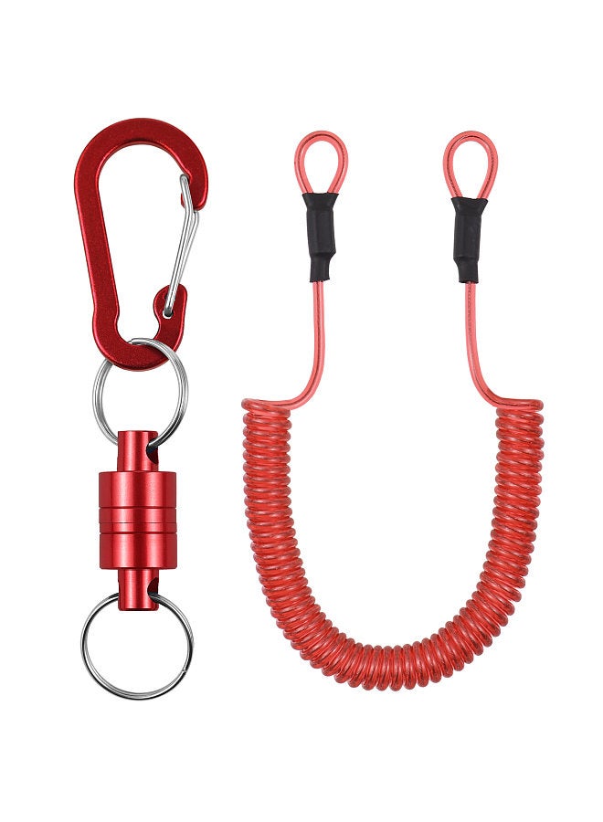 Tool Lanyard Bungee Cords with Carabiner Clips Strong Magnetic Net Release for Fly Fishing with Quick Release Carabiner and Stretchable Spring Cord