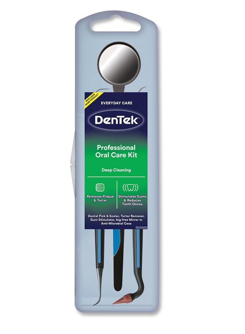 DenTek Professional Oral Care Kit, Advanced Clean- Portable, Multiple Tips, Dental Pick, Scaler, Stimulator, and Dental Mirror, White