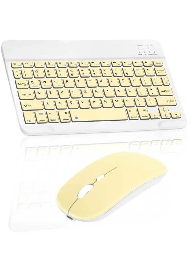 Wireless Keyboard and Mouse Combo Bluetooth Keyboard Mouse Set with Rechargeable Battery Yellow