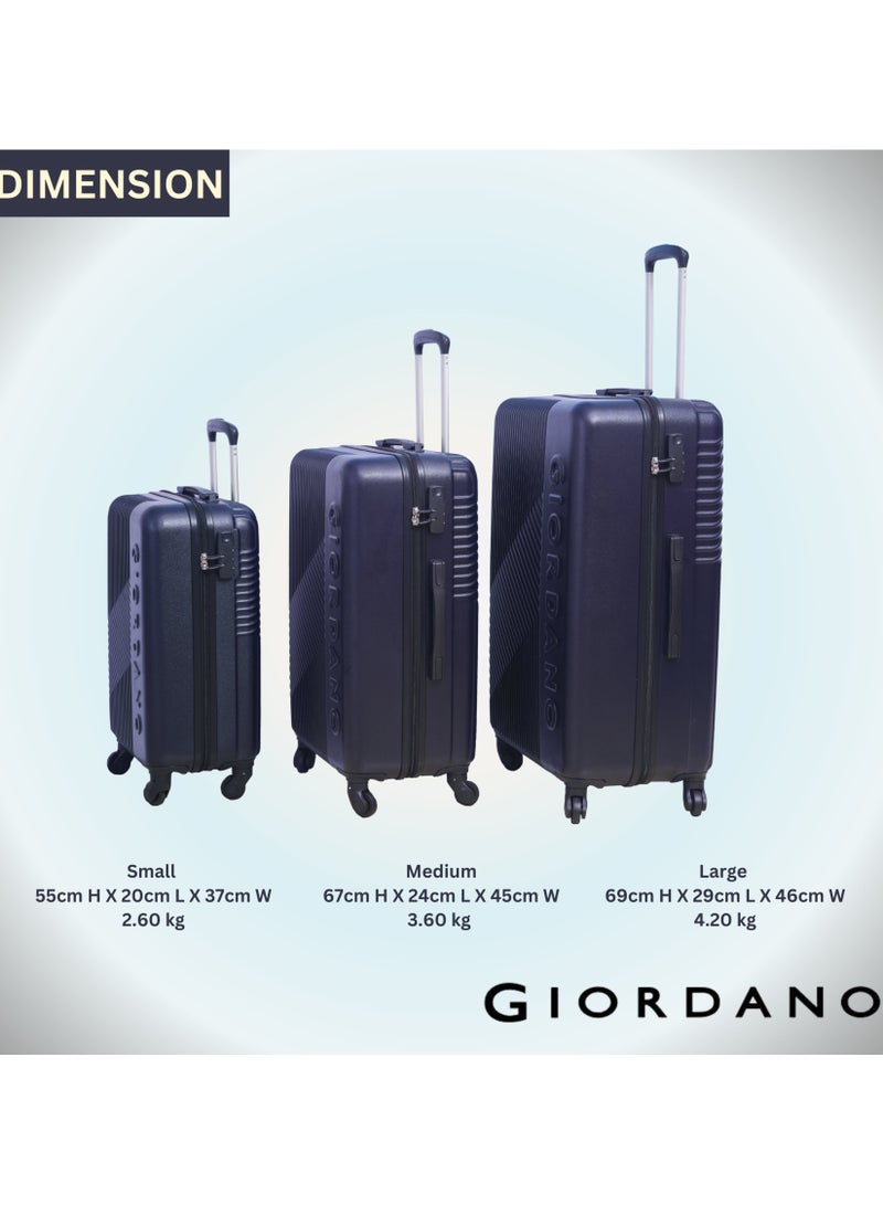 GIORDANO Logo Series Check-In Large Suitcase Navy Blue, ABS Hard Shell Lightweight Durable 4 Wheels Luggage Trolley Bag 28