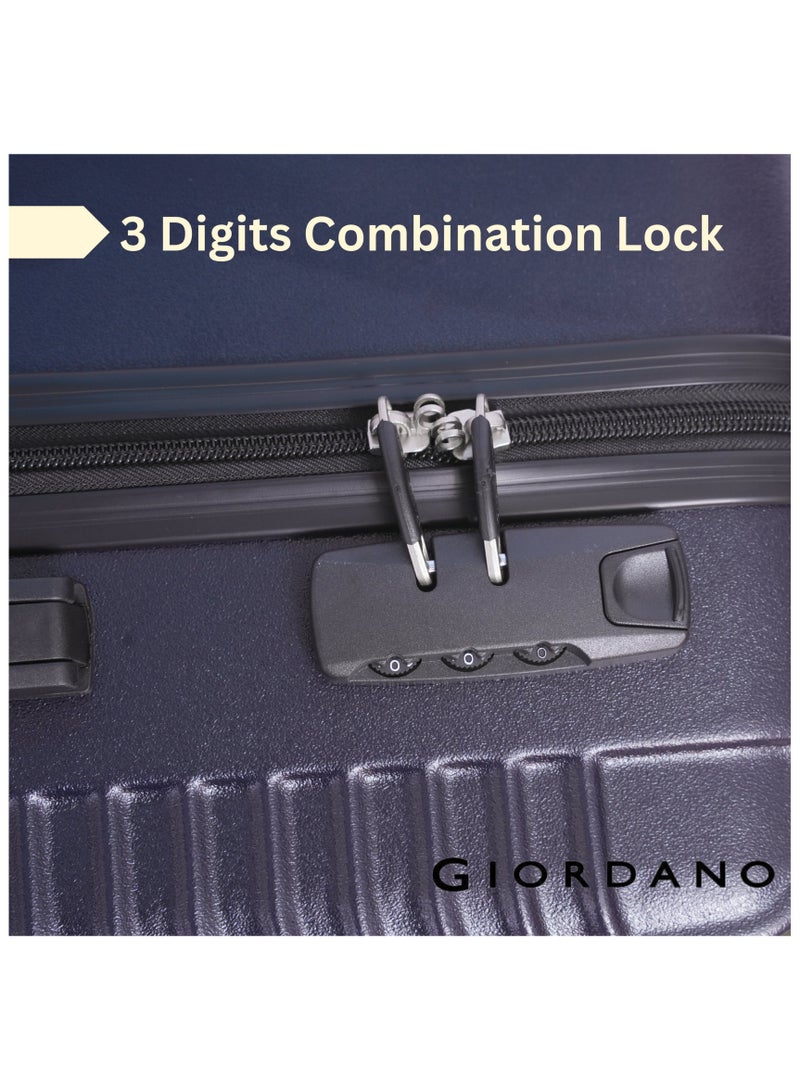 GIORDANO Logo Series Check-In Large Suitcase Navy Blue, ABS Hard Shell Lightweight Durable 4 Wheels Luggage Trolley Bag 28