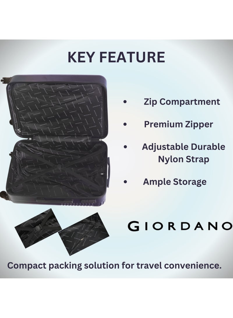 GIORDANO Logo Series Check-In Large Suitcase Navy Blue, ABS Hard Shell Lightweight Durable 4 Wheels Luggage Trolley Bag 28