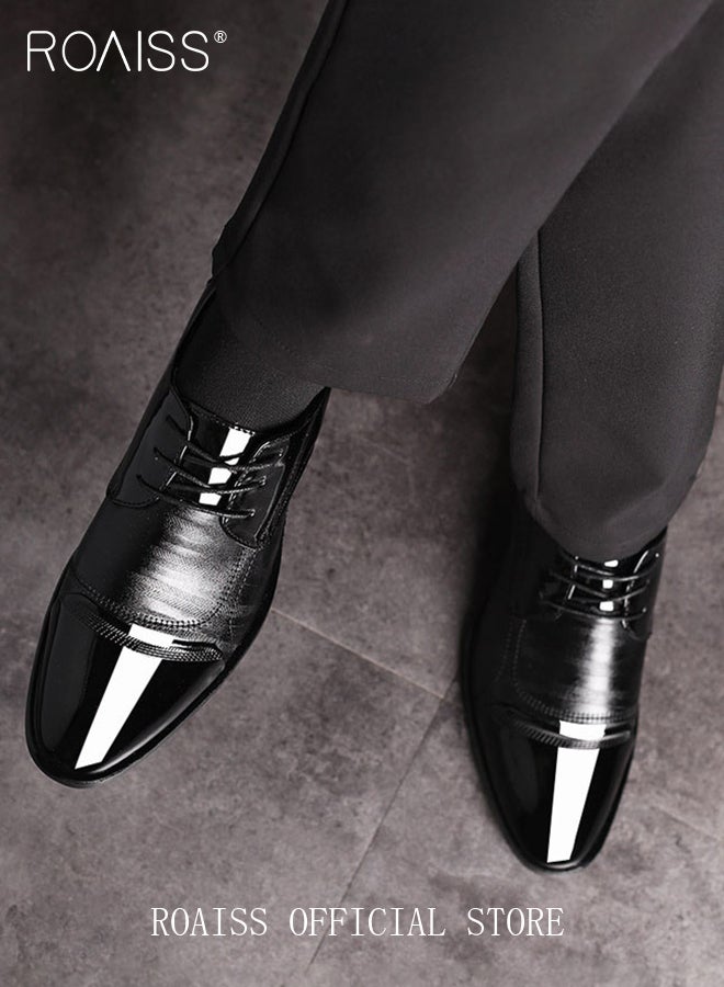 Men Pointed Leather Shoes, Low Top Lace-up Formal Shoes with Non Slip Sole, Stylish Dress Shoes for Men, Simple Classic Business Leather Shoes, Suitable for Daily Wear, Business, Wedding and Outdoor Activities