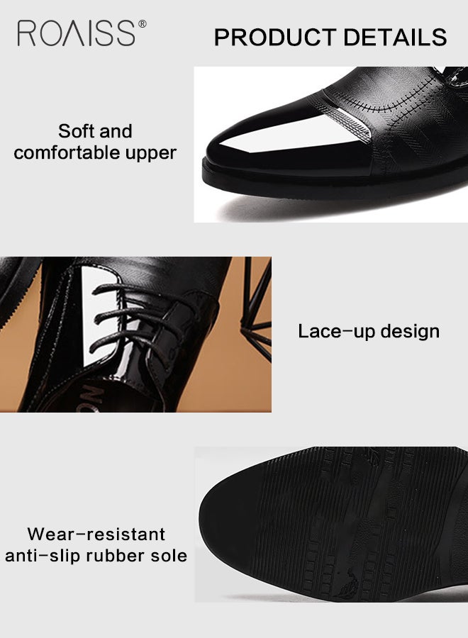 Men Pointed Leather Shoes, Low Top Lace-up Formal Shoes with Non Slip Sole, Stylish Dress Shoes for Men, Simple Classic Business Leather Shoes, Suitable for Daily Wear, Business, Wedding and Outdoor Activities