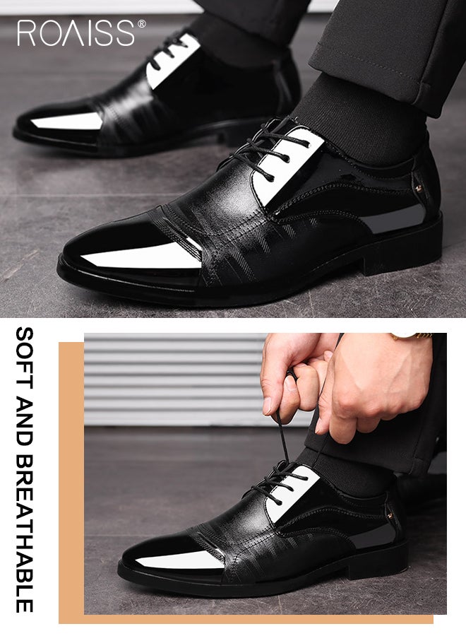 Men Pointed Leather Shoes, Low Top Lace-up Formal Shoes with Non Slip Sole, Stylish Dress Shoes for Men, Simple Classic Business Leather Shoes, Suitable for Daily Wear, Business, Wedding and Outdoor Activities