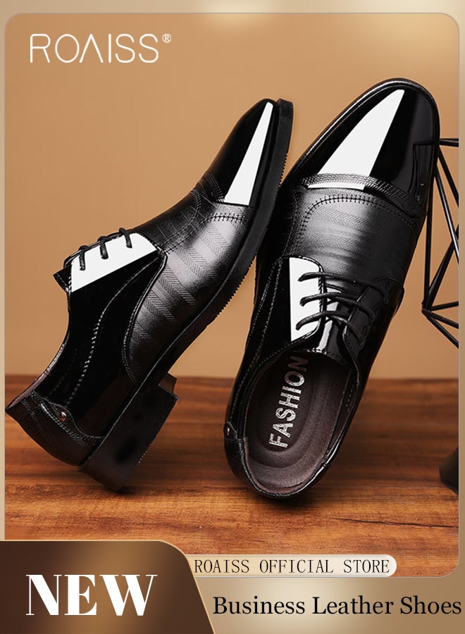 Men Pointed Leather Shoes, Low Top Lace-up Formal Shoes with Non Slip Sole, Stylish Dress Shoes for Men, Simple Classic Business Leather Shoes, Suitable for Daily Wear, Business, Wedding and Outdoor Activities