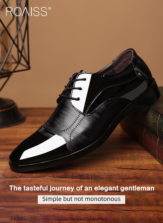 Men Pointed Leather Shoes, Low Top Lace-up Formal Shoes with Non Slip Sole, Stylish Dress Shoes for Men, Simple Classic Business Leather Shoes, Suitable for Daily Wear, Business, Wedding and Outdoor Activities